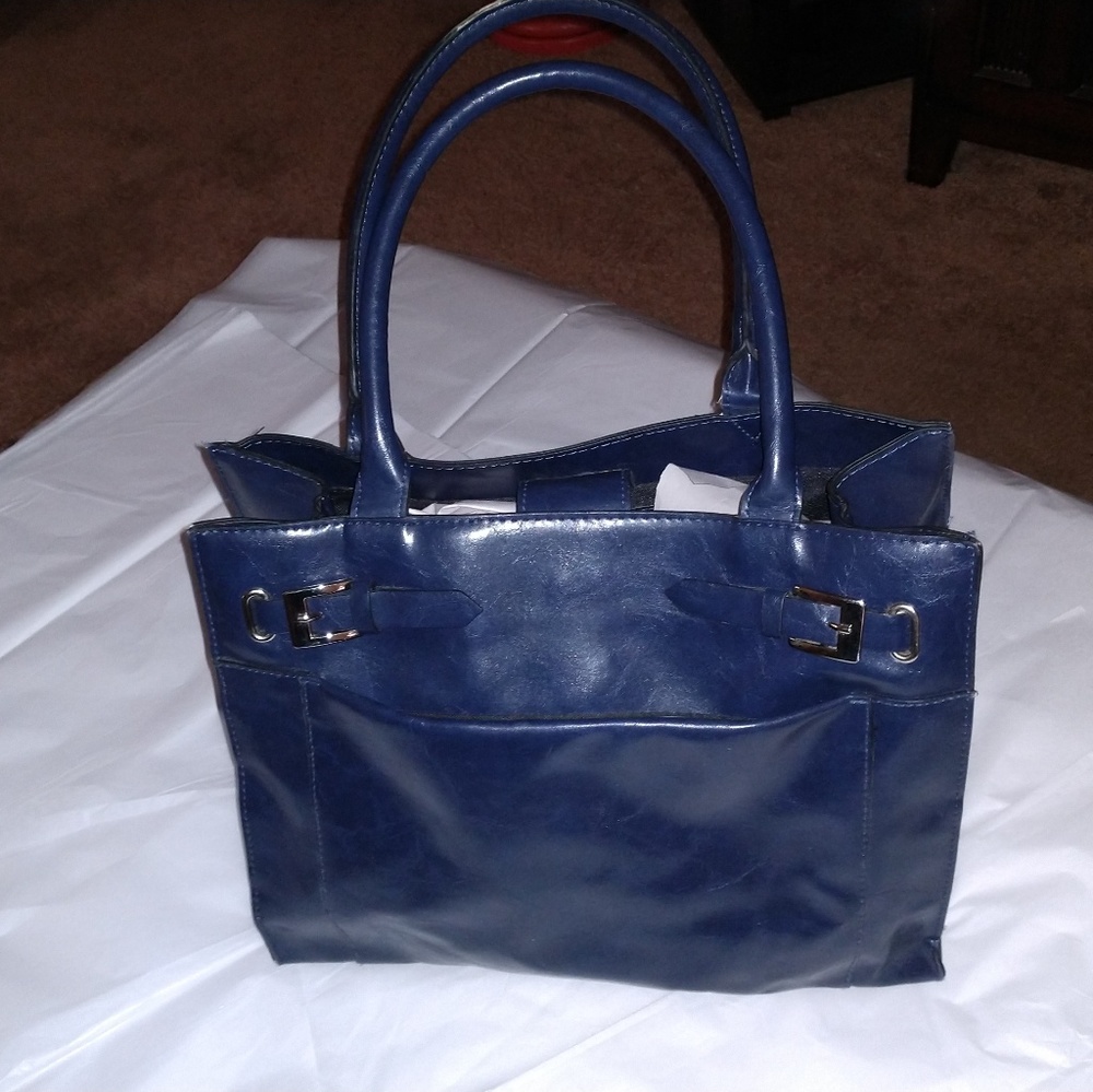 LARGE LEATHER SHOULDER BAG DEEP BLUE